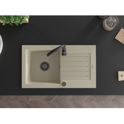 Mexen Pablo  konyhai mosogató gránit 1 medence+csepegtetö+ pop up szifon  752 x 436 mm, beige, szifon  fekete  - 6510751010-69-B 1 medencés