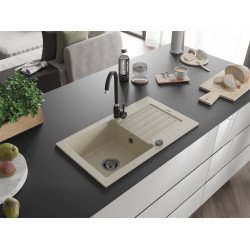 Mexen Pablo  konyhai mosogató gránit 1 medence+csepegtetö+ pop up szifon  752 x 436 mm, beige, szifon  fekete  - 6510751010-69-B 1 medencés