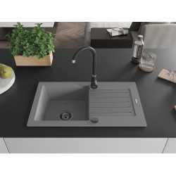 Mexen Pablo  konyhai mosogató gránit 1 medence+csepegtetö+ pop up szifon  752 x 436 mm, szürke , szifon  fekete  - 6510751010-71-B 1 medencés