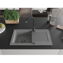Mexen Pablo  konyhai mosogató gránit 1 medence+csepegtetö+ pop up szifon  752 x 436 mm, szürke , szifon  fekete  - 6510751010-71-B 1 medencés