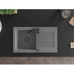 Mexen Pablo  konyhai mosogató gránit 1 medence+csepegtetö+ pop up szifon  752 x 436 mm, szürke , szifon  fekete  - 6510751010-71-B 1 medencés