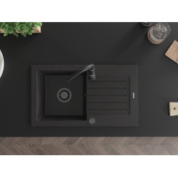 Mexen Pablo  konyhai mosogató gránit 1 medence+csepegtetö+ pop up szifon  752 x 436 mm, fekete / króm, szifon  fekete  - 6510751010-73-B 1 medencés