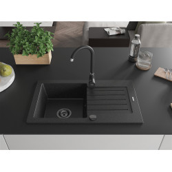 Mexen Pablo  konyhai mosogató gránit 1 medence+csepegtetö+ pop up szifon  752 x 436 mm, fekete / króm, szifon  fekete  - 6510751010-73-B 1 medencés