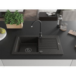 Mexen Pablo  konyhai mosogató gránit 1 medence+csepegtetö+ pop up szifon  752 x 436 mm, fekete / arany, szifon  fekete  - 6510751010-75-B 1 medencés