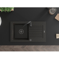 Mexen Pablo  konyhai mosogató gránit 1 medence+csepegtetö+ pop up szifon  752 x 436 mm, fekete / arany, szifon  fekete  - 6510751010-75-B 1 medencés