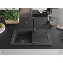 Mexen Pablo  konyhai mosogató gránit 1 medence+csepegtetö+ pop up szifon  752 x 436 mm, fekete köhatasu, szifon  fekete  - 6510751010-76-B 1 medencés