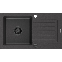 Mexen Pablo  konyhai mosogató gránit 1 medence+csepegtetö+ pop up szifon  752 x 436 mm, fekete köhatasu, szifon  fekete  - 6510751010-76-B 1 medencés 1 medencés 406959 Mexen
