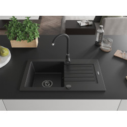 Mexen Pablo  konyhai mosogató gránit 1 medence+csepegtetö+ pop up szifon  752 x 436 mm, fekete , szifon  fekete  - 6510751010-77-B 1 medencés