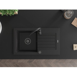 Mexen Pablo  konyhai mosogató gránit 1 medence+csepegtetö+ pop up szifon  752 x 436 mm, fekete , szifon  fekete  - 6510751010-77-B 1 medencés