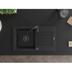 Mexen Pablo  konyhai mosogató gránit 1 medence+csepegtetö+ pop up szifon  752 x 436 mm, fekete , szifon  fekete  - 6510751010-77-B 1 medencés