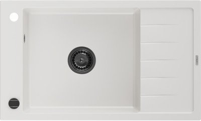 Mexen Elias  konyhai mosogató gránit 1 medence+csepegtetö+ pop up szifon  795 x 480 mm, fehér , szifon  fekete  - 6511791005-20-B 1 medencés