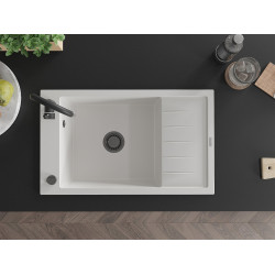 Mexen Elias  konyhai mosogató gránit 1 medence+csepegtetö+ pop up szifon  795 x 480 mm, fehér , szifon  fekete  - 6511791005-20-B 1 medencés