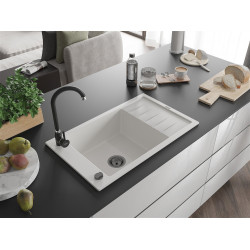 Mexen Elias  konyhai mosogató gránit 1 medence+csepegtetö+ pop up szifon  795 x 480 mm, fehér , szifon  fekete  - 6511791005-20-B 1 medencés 1 medencés 406959 Mexen