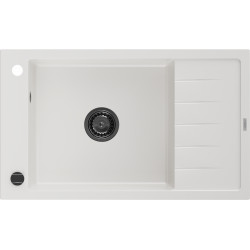 Mexen Elias  konyhai mosogató gránit 1 medence+csepegtetö+ pop up szifon  795 x 480 mm, fehér , szifon  fekete  - 6511791005-20-B 1 medencés 1 medencés 406959 Mexen