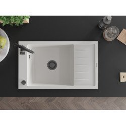 Mexen Elias  konyhai mosogató gránit 1 medence+csepegtetö+ pop up szifon  795 x 480 mm, fehér , szifon  fekete  - 6511791005-20-B 1 medencés