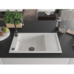Mexen Elias  konyhai mosogató gránit 1 medence+csepegtetö+ pop up szifon  795 x 480 mm, fehér , szifon  fekete  - 6511791005-20-B 1 medencés