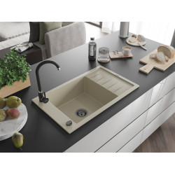 Mexen Elias  konyhai mosogató gránit 1 medence+csepegtetö+ pop up szifon  795 x 480 mm, beige, szifon  fekete  - 6511791005-69-B 1 medencés 1 medencés 406959 Mexen