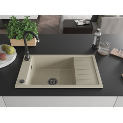 Mexen Elias  konyhai mosogató gránit 1 medence+csepegtetö+ pop up szifon  795 x 480 mm, beige, szifon  fekete  - 6511791005-69-B 1 medencés