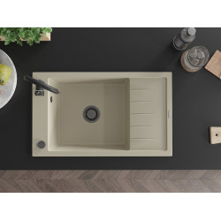 Mexen Elias  konyhai mosogató gránit 1 medence+csepegtetö+ pop up szifon  795 x 480 mm, beige, szifon  fekete  - 6511791005-69-B 1 medencés