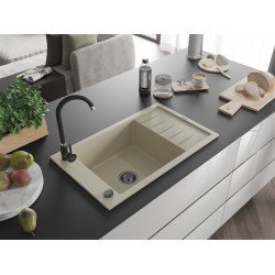 Mexen Elias  konyhai mosogató gránit 1 medence+csepegtetö+ pop up szifon  795 x 480 mm, beige, szifon  fekete  - 6511791005-69-B 1 medencés
