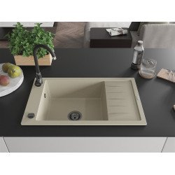 Mexen Elias  konyhai mosogató gránit 1 medence+csepegtetö+ pop up szifon  795 x 480 mm, beige, szifon  fekete  - 6511791005-69-B 1 medencés