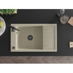 Mexen Elias  konyhai mosogató gránit 1 medence+csepegtetö+ pop up szifon  795 x 480 mm, beige, szifon  fekete  - 6511791005-69-B 1 medencés
