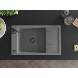 Mexen Elias  konyhai mosogató gránit 1 medence+csepegtetö+ pop up szifon  795 x 480 mm, szürke , szifon  fekete  - 6511791005-71-B 1 medencés