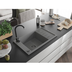 Mexen Elias  konyhai mosogató gránit 1 medence+csepegtetö+ pop up szifon  795 x 480 mm, szürke , szifon  fekete  - 6511791005-71-B 1 medencés 1 medencés 406959 Mexen