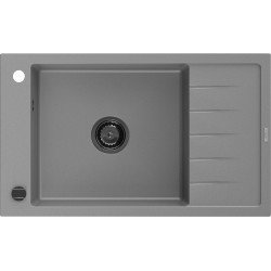 Mexen Elias  konyhai mosogató gránit 1 medence+csepegtetö+ pop up szifon  795 x 480 mm, szürke , szifon  fekete  - 6511791005-71-B 1 medencés 1 medencés 406959 Mexen