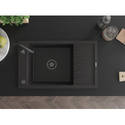 Mexen Elias  konyhai mosogató gránit 1 medence+csepegtetö+ pop up szifon  795 x 480 mm, fekete / króm, szifon  fekete  - 6511791005-73-B 1 medencés