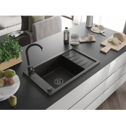 Mexen Elias  konyhai mosogató gránit 1 medence+csepegtetö+ pop up szifon  795 x 480 mm, fekete / arany, szifon  fekete  - 6511791005-75-B 1 medencés 1 medencés 406959 Mexen