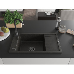 Mexen Elias  konyhai mosogató gránit 1 medence+csepegtetö+ pop up szifon  795 x 480 mm, fekete / arany, szifon  fekete  - 6511791005-75-B 1 medencés