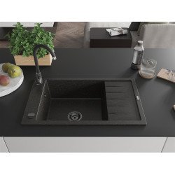 Mexen Elias  konyhai mosogató gránit 1 medence+csepegtetö+ pop up szifon  795 x 480 mm, fekete / arany, szifon  fekete  - 6511791005-75-B 1 medencés