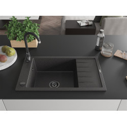 Mexen Elias  konyhai mosogató gránit 1 medence+csepegtetö+ pop up szifon  795 x 480 mm, fekete köhatasu, szifon  fekete  - 6511791005-76-B 1 medencés