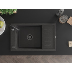 Mexen Elias  konyhai mosogató gránit 1 medence+csepegtetö+ pop up szifon  795 x 480 mm, fekete köhatasu, szifon  fekete  - 6511791005-76-B 1 medencés
