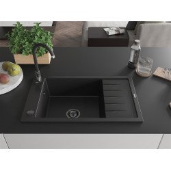 Mexen Elias  konyhai mosogató gránit 1 medence+csepegtetö+ pop up szifon  795 x 480 mm, fekete , szifon  fekete  - 6511791005-77-B 1 medencés