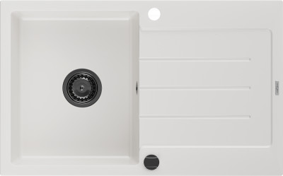 Mexen Bruno  konyhai mosogató gránit 1 medence+csepegtetö+ pop up szifon  795 x 495 mm, fehér , szifon  fekete  - 6513791010-20-B 1 medencés