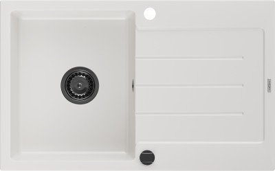 Mexen Bruno  konyhai mosogató gránit 1 medence+csepegtetö+ pop up szifon  795 x 495 mm, fehér , szifon  fekete  - 6513791010-20-B 1 medencés