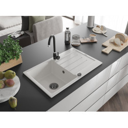 Mexen Bruno  konyhai mosogató gránit 1 medence+csepegtetö+ pop up szifon  795 x 495 mm, fehér , szifon  fekete  - 6513791010-20-B 1 medencés 1 medencés 406959 Mexen