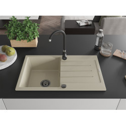 Mexen Bruno  konyhai mosogató gránit 1 medence+csepegtetö+ pop up szifon  795 x 495 mm, beige, szifon  fekete  - 6513791010-69-B 1 medencés