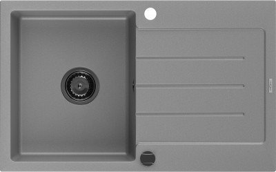 Mexen Bruno  konyhai mosogató gránit 1 medence+csepegtetö+ pop up szifon  795 x 495 mm, szürke , szifon  fekete  - 6513791010-71-B 1 medencés