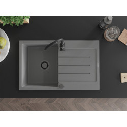 Mexen Bruno  konyhai mosogató gránit 1 medence+csepegtetö+ pop up szifon  795 x 495 mm, szürke , szifon  fekete  - 6513791010-71-B 1 medencés