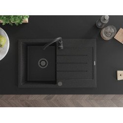 Mexen Bruno  konyhai mosogató gránit 1 medence+csepegtetö+ pop up szifon  795 x 495 mm, fekete / króm, szifon  fekete  - 6513791010-73-B 1 medencés