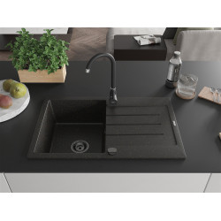 Mexen Bruno  konyhai mosogató gránit 1 medence+csepegtetö+ pop up szifon  795 x 495 mm, fekete / arany, szifon  fekete  - 6513791010-75-B 1 medencés