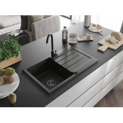 Mexen Bruno  konyhai mosogató gránit 1 medence+csepegtetö+ pop up szifon  795 x 495 mm, fekete / arany, szifon  fekete  - 6513791010-75-B 1 medencés 1 medencés 406959 Mexen