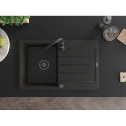 Mexen Bruno  konyhai mosogató gránit 1 medence+csepegtetö+ pop up szifon  795 x 495 mm, fekete / arany, szifon  fekete  - 6513791010-75-B 1 medencés