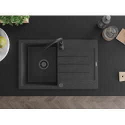 Mexen Bruno  konyhai mosogató gránit 1 medence+csepegtetö+ pop up szifon  795 x 495 mm, fekete köhatasu, szifon  fekete  - 6513791010-76-B 1 medencés