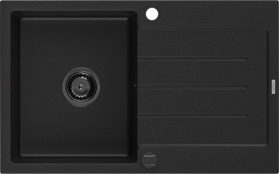 Mexen Bruno  konyhai mosogató gránit 1 medence+csepegtetö+ pop up szifon  795 x 495 mm, fekete , szifon  fekete  - 6513791010-77-B 1 medencés