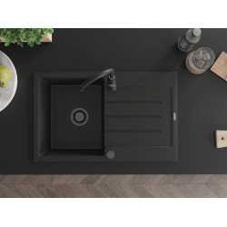 Mexen Bruno  konyhai mosogató gránit 1 medence+csepegtetö+ pop up szifon  795 x 495 mm, fekete , szifon  fekete  - 6513791010-77-B 1 medencés