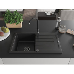Mexen Bruno  konyhai mosogató gránit 1 medence+csepegtetö+ pop up szifon  795 x 495 mm, fekete , szifon  fekete  - 6513791010-77-B 1 medencés 1 medencés 406959 Mexen
